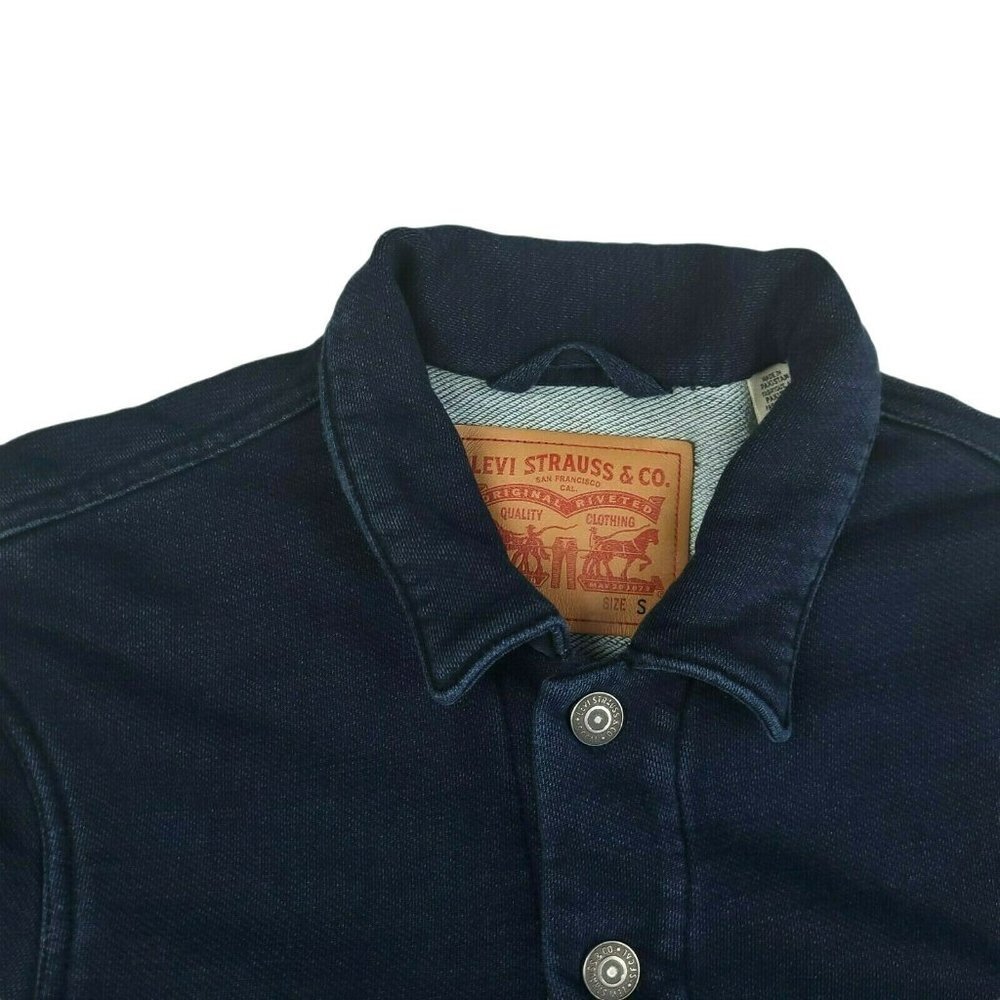 Levi’s Original Trucker Jacket Women’s Small Dark Wash Denim Button Front Stretc - Picture 2 of 10